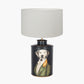 Pointer Black Hand Painted Dog Table Lamp Base with Henry 40cm White Handloom Cylinder Lampshade
