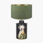 Pointer Black Hand Painted Dog Table Lamp Base with Stellan 40cm Green Slubbed Silk Mix Gold Lined Cylinder Lampshade