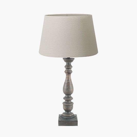Alia Grey Wash Turned Mango Wood Table Lamp Base with Coast 45cm Cream Calico Tapered Lampshade