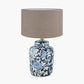 Fleur Blue Floral Ceramic Table Lamp Base with Edward 30cm Natural Linen Cylinder Lampshade