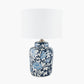 Fleur Blue Floral Ceramic Table Lamp with Lino 25cm White Self Lined Linen Cylinder Lampshade