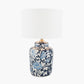 Fleur Blue Floral Ceramic Table Lamp with Lino 25cm White Self Lined Linen Cylinder Lampshade