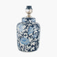 Fleur Blue Floral Ceramic Table Lamp with Lino 25cm White Self Lined Linen Cylinder Lampshade