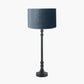 Rhode Matt Black Stick Metal Table Lamp Base with Bow 30cm Slate Velvet Cylinder Lampshade
