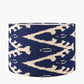 Rhode Matt Black Stick Metal Table Lamp Base with Lars 30cm Ocean Blue Ikat Patterned Cylinder Lampshade
