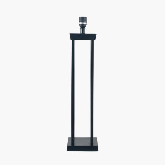 Langston Matt Black Metal Column Table Lamp Base with Lino 40cm White Self Lined Linen Cylinder Lampshade