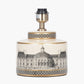 Wren Black and Cream Building Print Ceramic Table Lamp Base with Bow 30cm Black Velvet Cylinder Lampshade