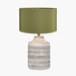 Galle Grey Wash Wood Textured Table Lamp Base with Harry 30cm Sage Cotton Mix Cylinder Lampshade