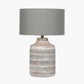 Galle Grey Wash Wood Textured Table Lamp Base with Harry 30cm Steel Grey Cotton Mix Cylinder Lampshade