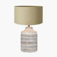 Galle Grey Wash Wood Textured Table Lamp Base with Harry 30cm Taupe Cotton Mix Cylinder Lampshade