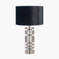 Elon Silver Metal Stacked Cylinder Table Lamp Base with Bow 35cm Black Velvet Cylinder Lampshade