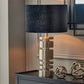 Elon Silver Metal Stacked Cylinder Table Lamp Base with Bow 35cm Black Velvet Cylinder Lampshade