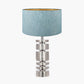 Elon Silver Metal Stacked Cylinder Table Lamp Base with Stellan 35cm Duck Egg Slubbed Silk Mix Gold Lined Cylinder Lampshade