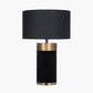 Dempsey Black Velvet and Antique Gold Metal Table Lamp Base with Harry 30cm Black Cotton Mix Cylinder Lampshade