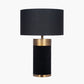 Dempsey Black Velvet and Antique Gold Metal Table Lamp Base with Harry 30cm Black Cotton Mix Cylinder Lampshade