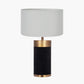 Dempsey Black Velvet and Antique Gold Metal Table Lamp Base with Harry 30cm Ivory Cotton Mix Cylinder Lampshade