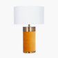 Dempsey Mustard Velvet and Antique Gold Metal Table Lamp Base with Harry 30cm Ivory Cotton Mix Cylinder Lampshade