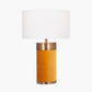 Dempsey Mustard Velvet and Antique Gold Metal Table Lamp Base with Harry 30cm Ivory Cotton Mix Cylinder Lampshade