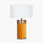 Dempsey Mustard Velvet and Antique Gold Metal Table Lamp Base with Henry 30cm White Handloom Cylinder Lampshade