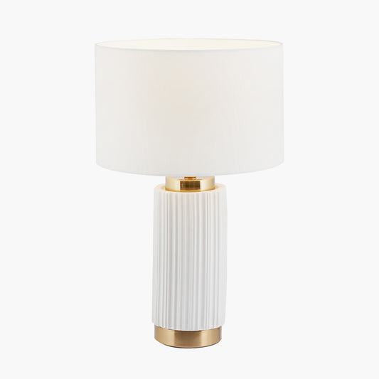 Ionic White Textured Ceramic and Gold Metal Table Lamp