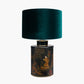Landscape Black Hand Painted Metal Table Lamp Base with Bow 35cm Forest Green Velvet Cylinder Lampshade