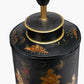 Landscape Black Hand Painted Metal Table Lamp Base with Bow 35cm Forest Green Velvet Cylinder Lampshade