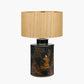 Landscape Black Hand Painted Metal Table Lamp Base with Stellan 35cm Gold Slubbed Silk Mix Gold Lined Cylinder Lampshade