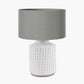 Malone Textured White Squares Design Stoneware Table Lamp Base with Harry 35cm Steel Grey Cotton Mix Cylinder Lampshade