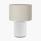 Malone Textured White Squares Design Stoneware Table Lamp Base with Lino 35cm Grey Self Lined Linen Cylinder Lampshade