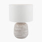 Alina White Dot Design Small Stoneware Table Lamp Base with Lino 25cm White Self Lined Linen Cylinder Lampshade