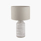 Alina White Dot Design Stoneware Table Lamp Base with Lino 30cm Grey Self Lined Linen Cylinder Lampshade