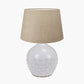 Willow White Leaf Detail Stoneware Table Lamp Base with Milos 40cm Natural Linen Tapered Lampshade