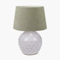 Willow White Leaf Detail Stoneware Table Lamp Base with Milos 40cm Pistachio Green Linen Tapered Lampshade