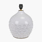 Willow White Leaf Detail Stoneware Table Lamp Base with Lino 40cm Grey Self Lined Linen Cylinder Lampshade