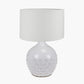 Willow White Leaf Detail Stoneware Table Lamp Base with Lino 40cm White Self Lined Linen Cylinder Lampshade