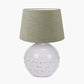 Willow White Leaf Detail Small Stoneware Table Lamp Base with Milos 25cm Pistachio Green Linen Tapered Lampshade