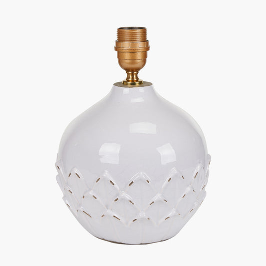 Willow White Leaf Detail Small Stoneware Table Lamp Base with Milos 25cm Pistachio Green Linen Tapered Lampshade