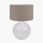 Willow White Leaf Detail Small Stoneware Table Lamp Base with Edward 30cm Natural Linen Cylinder Lampshade