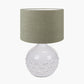 Willow White Leaf Detail Small Stoneware Table Lamp Base with Edward 30cm Pistachio Green Linen Cylinder Lampshade