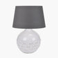 Willow White Leaf Detail Small Stoneware Table Lamp Base with Lys 25cm Steel Grey Self Lined Linen Tapered Lampshade