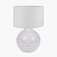 Willow White Leaf Detail Small Stoneware Table Lamp Base with Lino 25cm White Self Lined Linen Cylinder Lampshade