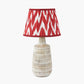 Dambula White Wash Wood Textured Tall Neck Table Lamp Base with Kamilah 40cm Red Chevron Patterned Mushroom Pleat Tapered Lamp Shade