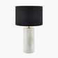 Kiorini White Marble Table Lamp Base with Lino 30cm Black Self Lined Linen Cylinder Lampshade
