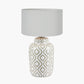 Celia Taupe and White Pattern Ceramic Table Lamp Base with Harry 30cm Ivory Cotton Mix Cylinder Lampshade