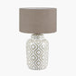 Celia Taupe and White Pattern Ceramic Table Lamp Base with Edward 30cm Natural Linen Cylinder Lampshade