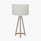 Whitby Grey Wash Wood Tapered 4 Post Table Lamp Base with Henry 35cm White Handloom Cylinder Lampshade