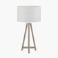Whitby Grey Wash Wood Tapered 4 Post Table Lamp Base with Lino 35cm White Self Lined Linen Cylinder Lampshade