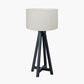 Whitby Matt Black Wood Tapered 4 Post Table Lamp Base with Henry 35cm White Handloom Cylinder Lampshade