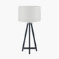 Whitby Matt Black Wood Tapered 4 Post Table Lamp Base with Lino 35cm White Self Lined Linen Cylinder Lampshade