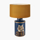 Cat Blue Hand Painted Metal Table Lamp Base with Henry 35cm Mustard Handloom Cylinder Lampshade